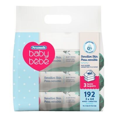 PERSONNELLE BÉBÉ Lingettes humides non parfumées pour peau sensible 192 un