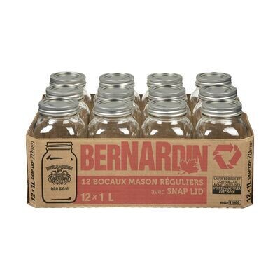 BERNARDIN Bocaux Mason réguliers avec couvercles Snap Lid® 12x1 L
