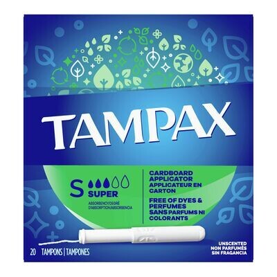 TAMPAX Tampons non parfumés avec applicateur en carton degré d&#39;absorption Super 20 un