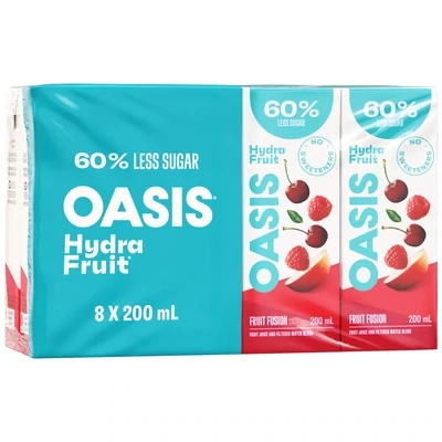 OASIS Breuvage de jus à saveur de fusion de fruits, Hydrafruit 8X200 ML