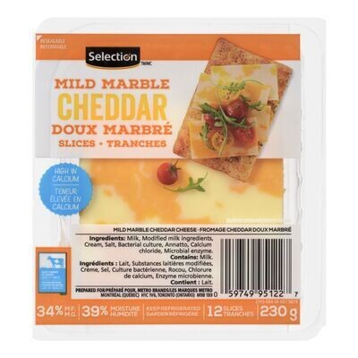 SELECTION FROMAGE CHEDDAR DOUX MARBRE 12 TRANCHES 230 GR