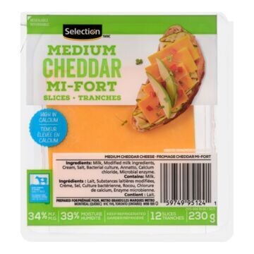 SELECTION FROMAGE CHEDDAR MI-FORT 12 TRANCHES 230 GR