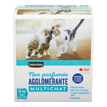 SELECTION LITIERE CHAT AGGLOMERANTE NON PARFUMEE BOITE 18 KG