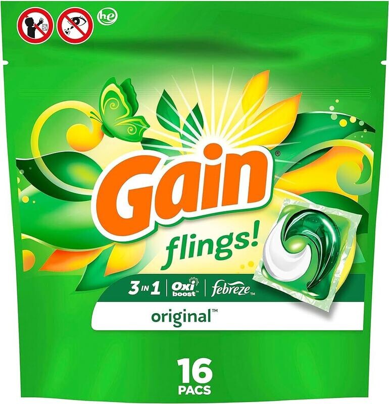 GAIN FLINGS DETERGENT LESSIVE SACHET HE ORIGINAL 16UN