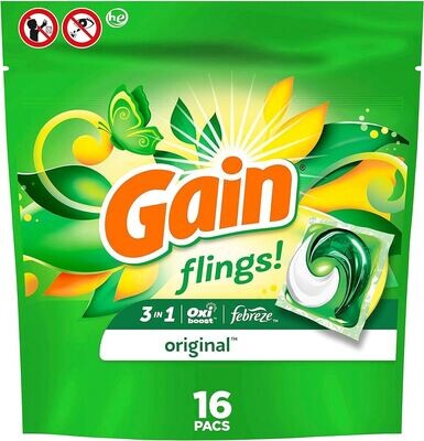 GAIN FLINGS DETERGENT LESSIVE SACHET HE ORIGINAL 16UN