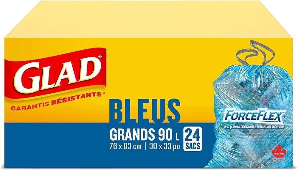 GLAD SAC EXTERIEUR FORCEFLEX 76X84 CM 90L  24UN