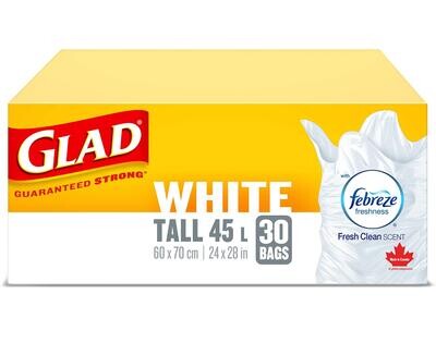 GLAD SAC INTERIEUR BLANC LONG 45L FEBREZE 30UN
