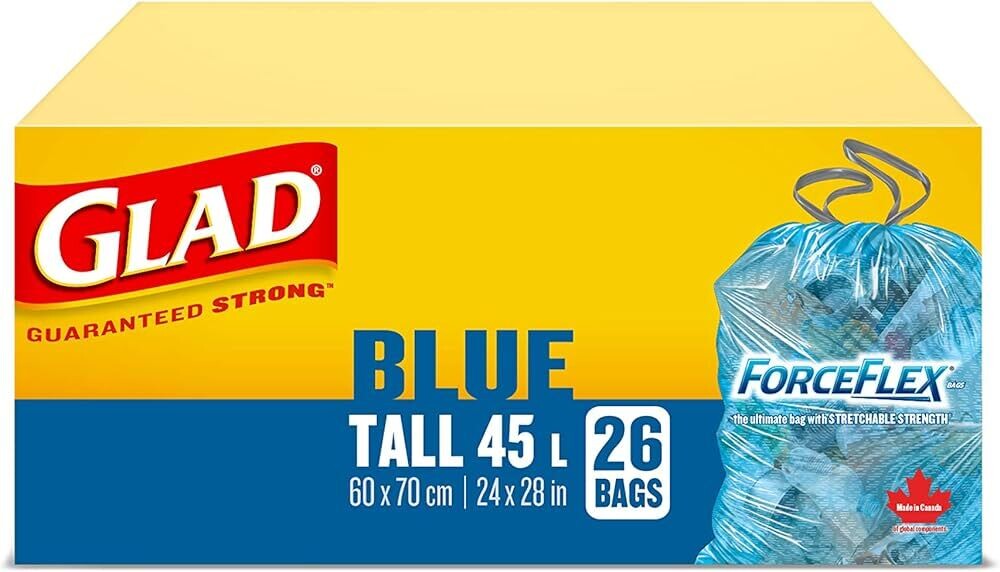 GLAD SAC EXTERIEUR BLEU LONG 45L 60X70 CM 26UN