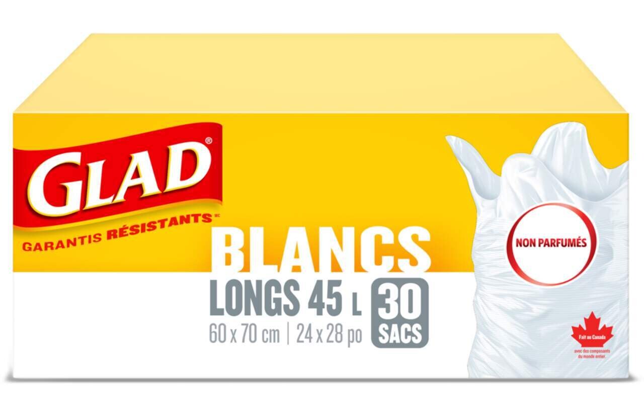 GLAD SAC INTERIEUR BLANC LONG 45L NON PARFUMEES 30UN