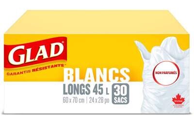 GLAD SAC INTERIEUR BLANC LONG 45L NON PARFUMEES 30UN
