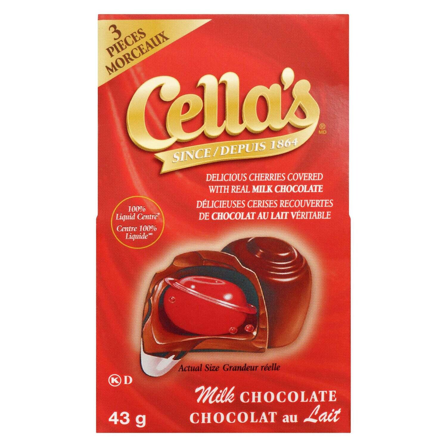 CELLAS CHOCOLAT LAIT CERISE 3 MORCEAUX 43 GR