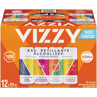 VIZZY EAU PETILLANTE ALCOOLISEE 12 CANETTES 355 ML