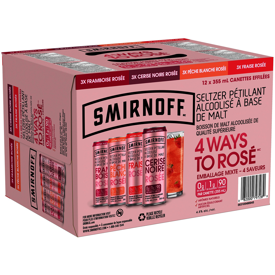 SMIRNOFF SELTER  MIX ROSE ALCOOLISE 12 CANETTES 355 ML