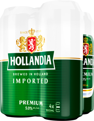 HOLLANDIA PREMIUM LAGER BIERE 5% ALC CANETTE 4X500ML