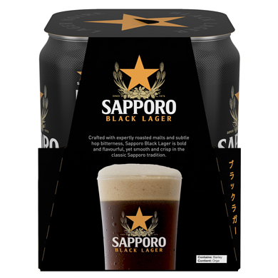SAPPORO LAGER NOIRE BIERE 5% ALC CANETTE 4X500ML