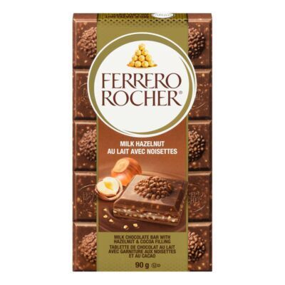FERRERO Barre de chocolat au lait aux noisettes, Rocher 90 g