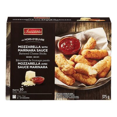 IRRESISTIBLES Bâtonnets de fromage mozzarella panés surgelés avec sauce marinara 375 g