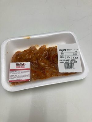 Lanières de poitrine de poulet ERABLE ET CHIPOTLE 1 PAQUET env. 200gr 26.43$/kg 11.99$/lb
