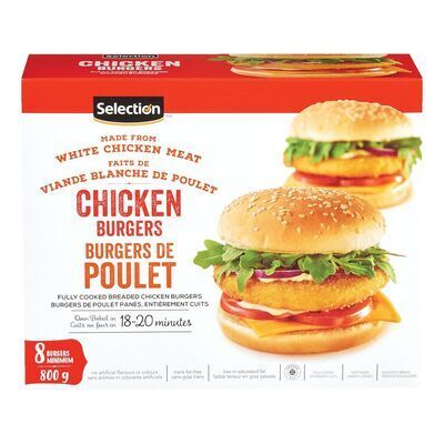 SELECTION Burgers de poulet pané surgelés 800 g