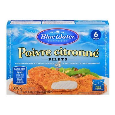 BLUEWATER SEAFOODS Filets de goberge d'Alaska panés au poivre citronné surgelés 300 g