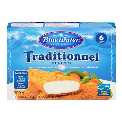 BLUEWATER SEAFOODS Filets de goberge d&#39;Alaska panés traditionnels surgelés 300 g