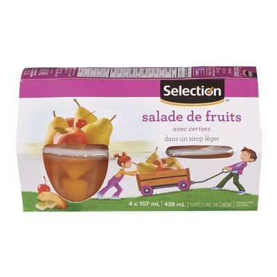 SELECTION Coupes de salade de fruits avec cerises dans un sirop léger 4x107 mL