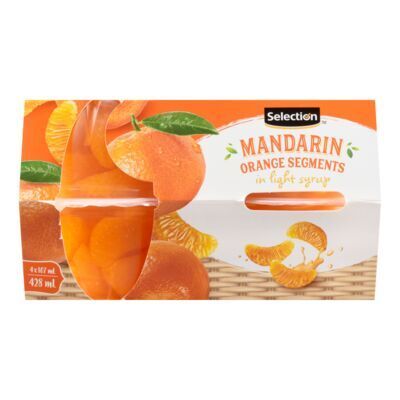 SELECTION Quartiers de mandarines dans un sirop léger 4x107 mL