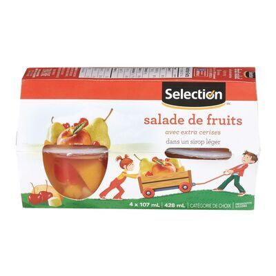 SELECTION Coupes de salade de fruits avec extra cerises dans un sirop léger 4x107 mL