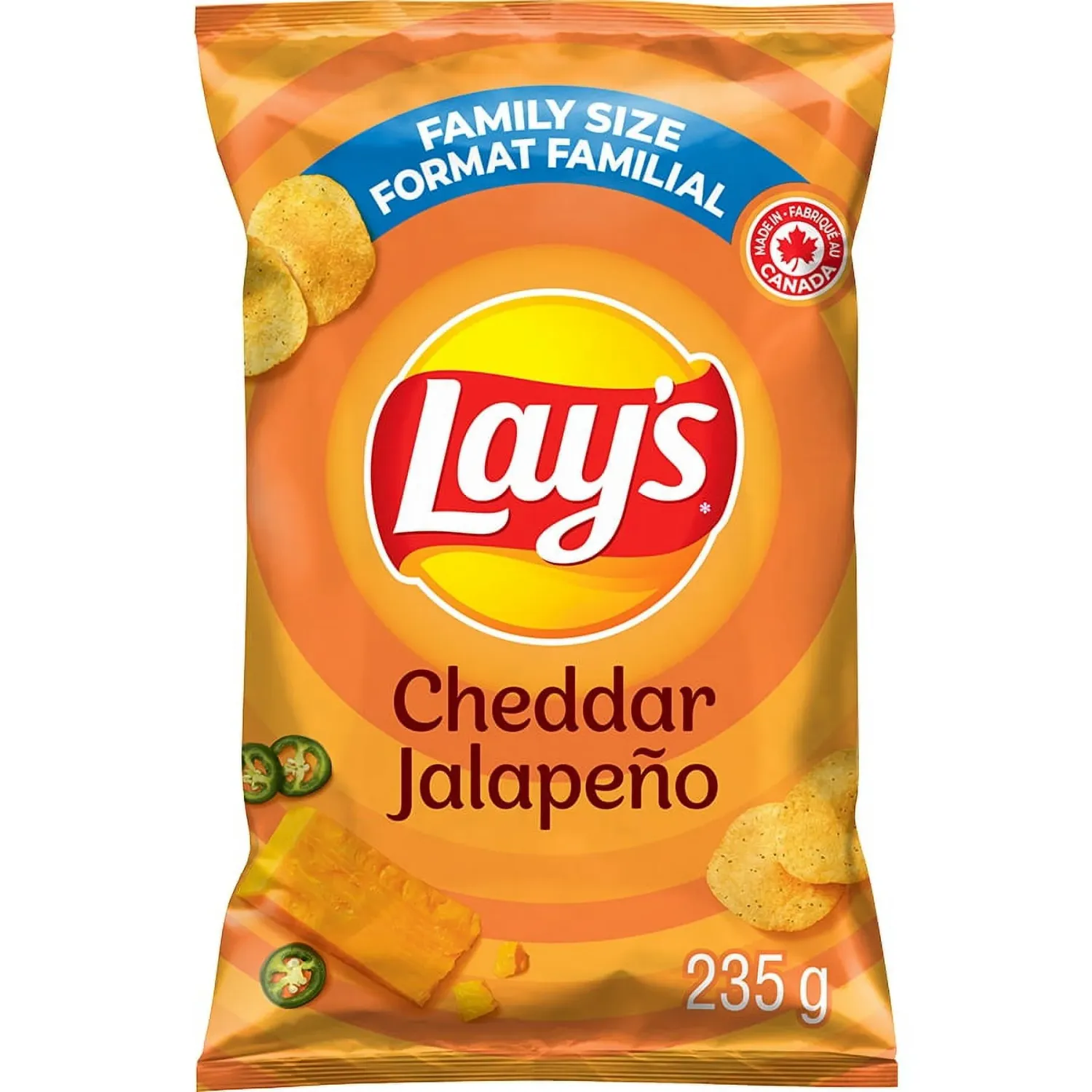 LAY&#39;S CROUSTILLES ASSAISONNÉES CHEDDAR JALAPENO FORMAT FAMILIAL 235GR