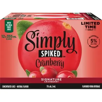SIMPLY SPIKED BOISSON MALTE ALCOOLISÉE CANETTE CANNEBERGE 5.0% ALC 12X355ML