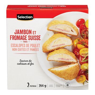SELECTION ESCALOPE DE POULET FARCIES AU JAMBON ET AU FROMAGE SUISSE SURGELÉES 284 GR