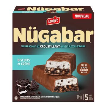 LECLERC BARRES TENDRES NUGABAR ENROBÉES BISCUIT ET CRÈME 175 G