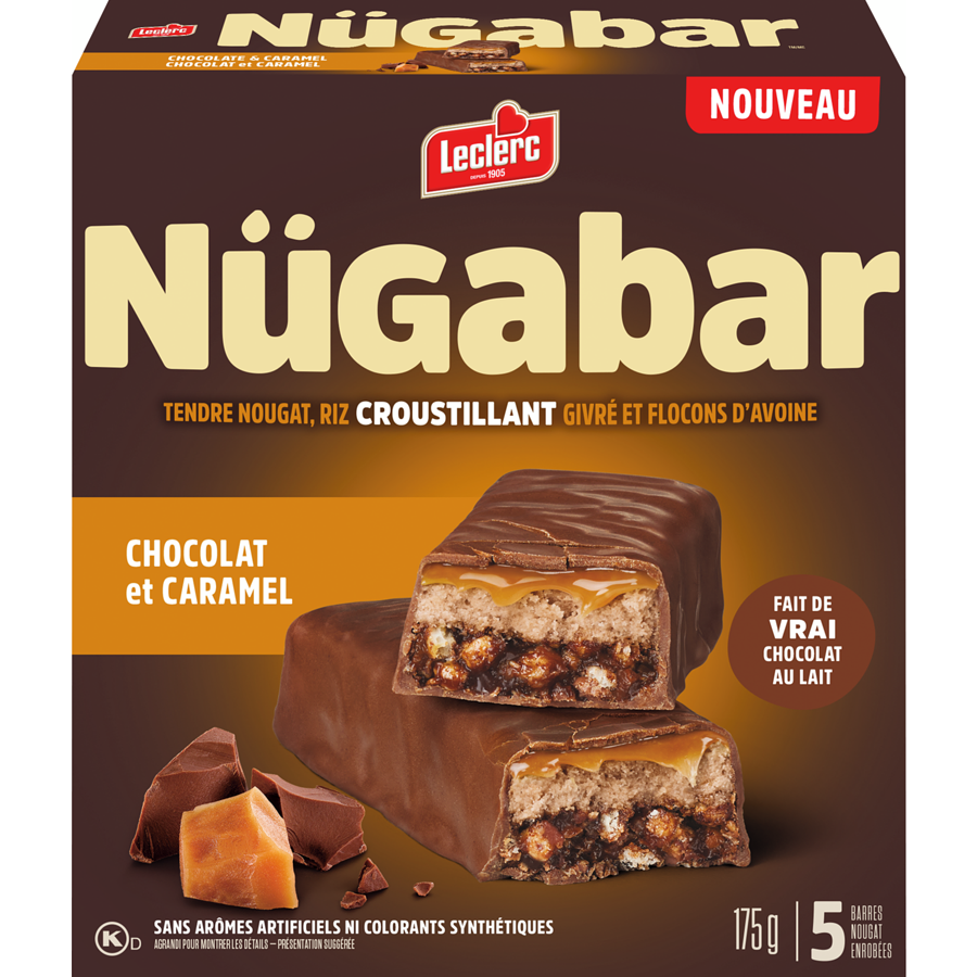 LECLERC BARRES TENDRES NUGABAR ENROBÉE DE CHOCOLAT ET CARAMEL 175 G