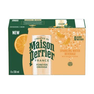PERRIER EAU DE SOURCE GAZEIFIÉE SAVEUR D&#39;ORANGE 8X330ML