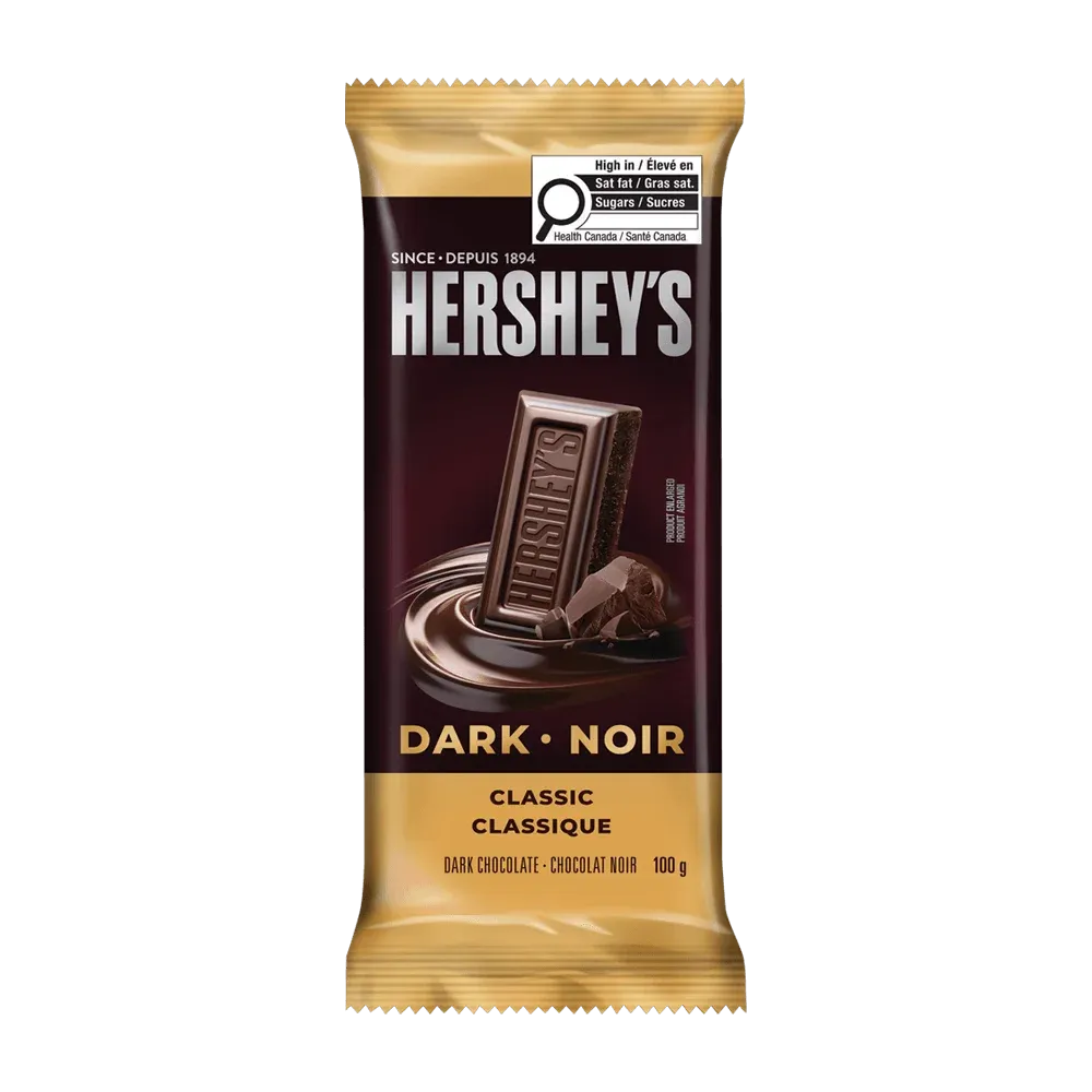 BARRE DE CHOCOLAT HERSHEY NOIR CLASSIQUE FAMILIALE 100 G