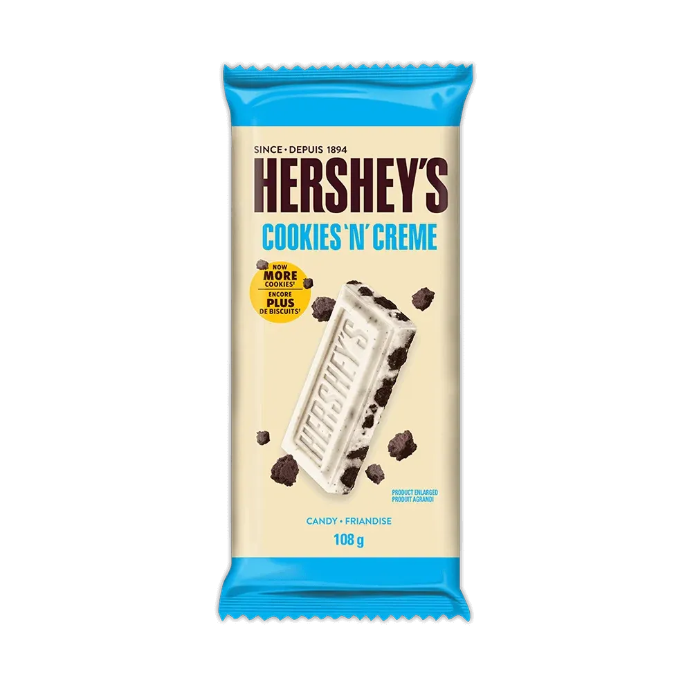 BARRE DE CHOCOLAT HERSHEY BISCUITS ET CRÈME FAMILIALE 108 G
