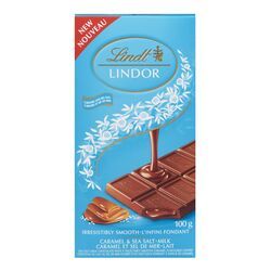 LINDT LINDOR BARRE DE CHOCOLAT AU LAIT, CARAMEL ET SEL DE MER 100 G
