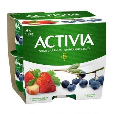DANONE ACTIVIA YOGOURT BLEUET FRAISE RHUBARBE 8X100 GR