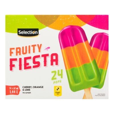 SELECTION Sucettes glacées à saveur de cerise, orange et lime, Fiesta Fruitée 24x60 mL SELECTION Sucettes glacées à saveur de cerise, orange et lime, Fiesta Fruitée 24x60 mL