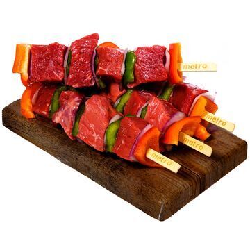 BROCHETTE DE BOEUF AVEC LEGUMES 1 BROCHETTE ENV 275GR 24.23$/KG 10.99$/LB
