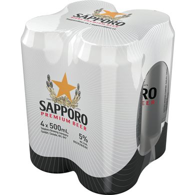 SAPPORO LAGER BIERE 5% ALC CANETTE 4X500ML