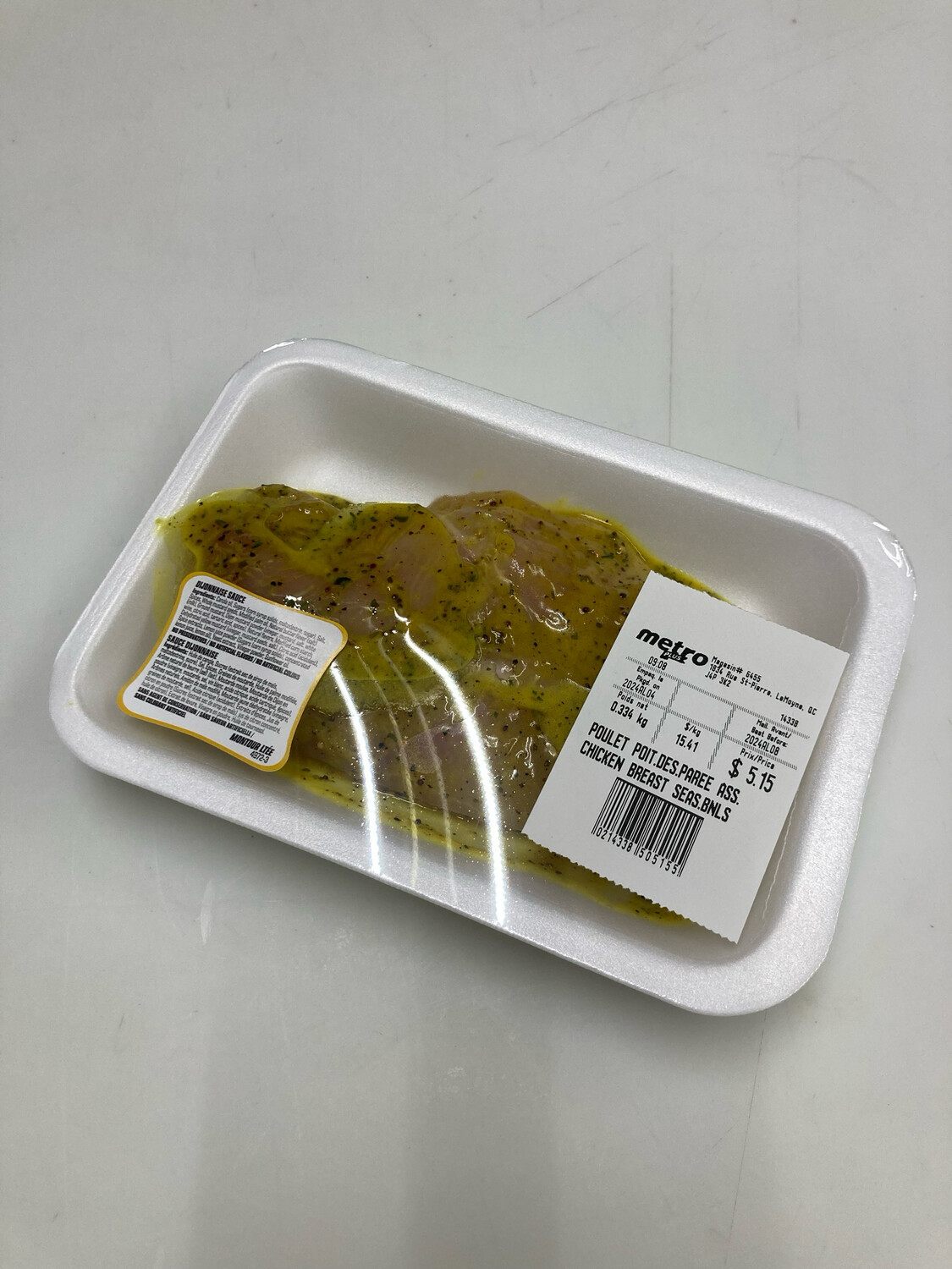 POITRINE DE POULET DESOSSEES ASSAISONNEES SAUCE DIJONNAISE ENV. 240GR 24.23$/KG 10.99$/LB