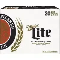 MILLER LITE BIERE LEGERE 4.0% ALC CANETTES 30X355ML