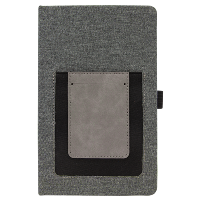 Gray Leatherette Journal with Cell Phone, ID & Pen Holder
