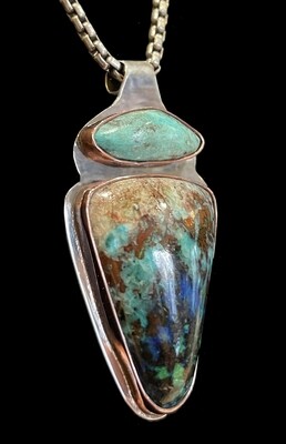 Chrysocolla, Copper, Rosasite, Cobalt, Dioptase set in 925 Silver Pendant