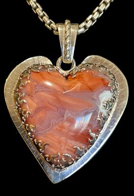 Cotton Candy Agate 925 Silver Flaming Heart Pendant