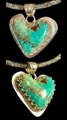 Quartz Silica Chrysocolla Heart 925 Silver Pendant