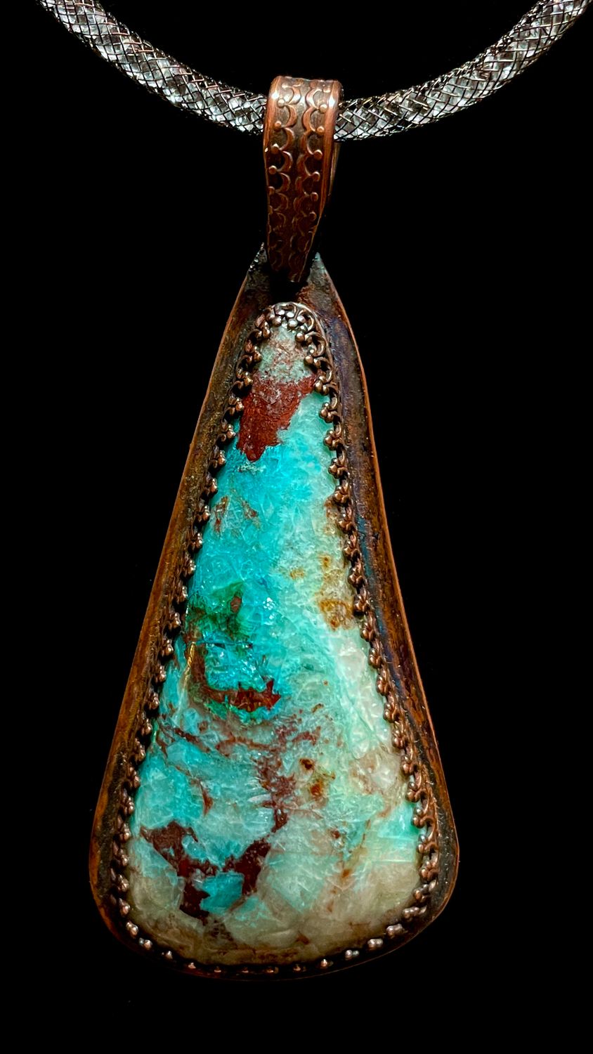 Large Rosasite Malachite Copper Pendant