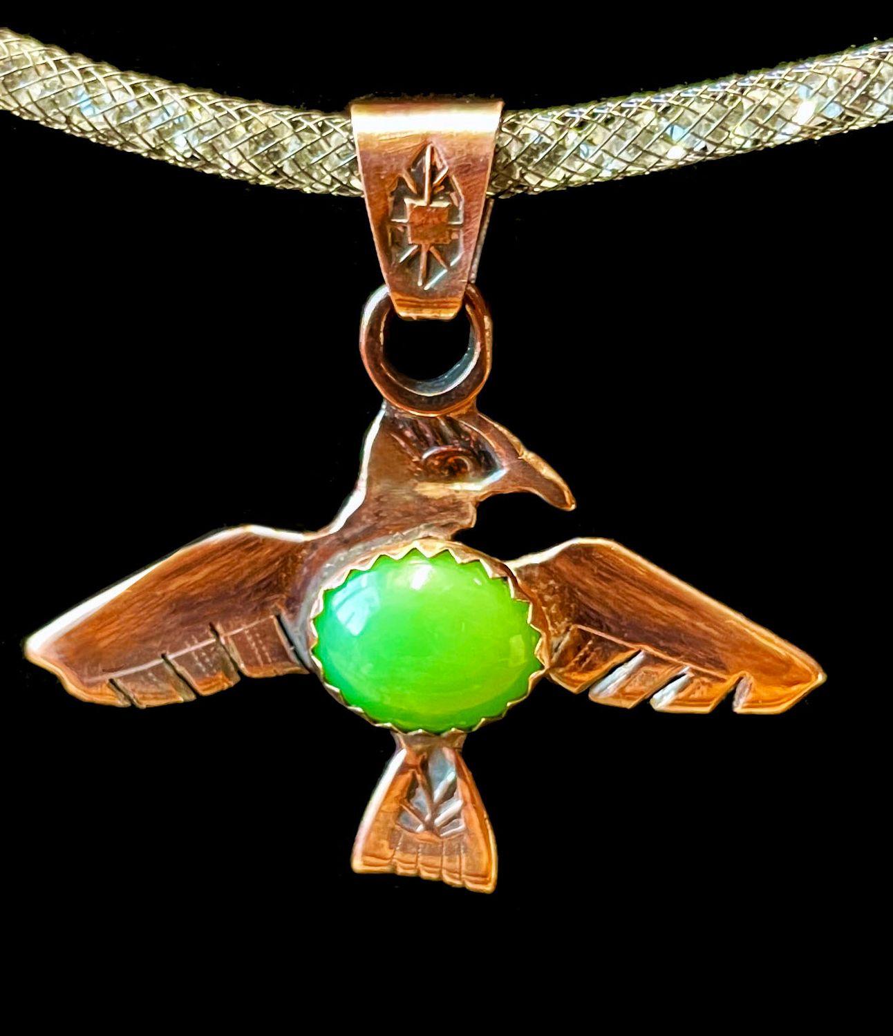 Spirit Bird Chrysoprase in Copper Pendant