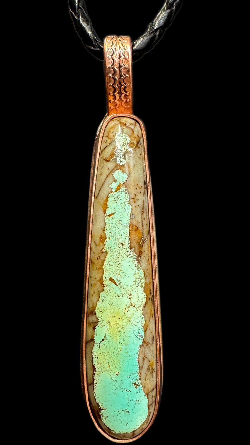 Long Royston Turquoise Copper Pendant